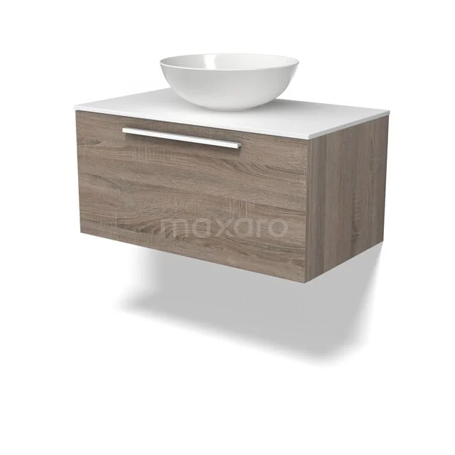 Modulo Plato Badkamermeubel voor waskom | 80 cm Eiken Vlak front Solid surface blad 1 lade BMK11-03146 Modulo Plato Badkamermeubel voor waskom | 80 cm Eiken Vlak front Solid surface blad 1 lade BMK11-03146