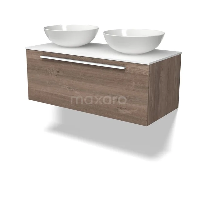 Modulo Plato Vanity units for countertop basin | 100 cm Mid brown oak Flat front Solid surface worktop 1 drawer BMK11-03156 Modulo Plato Vanity units for countertop basin | 100 cm Mid brown oak Flat front Solid surface worktop 1 drawer BMK11-03156