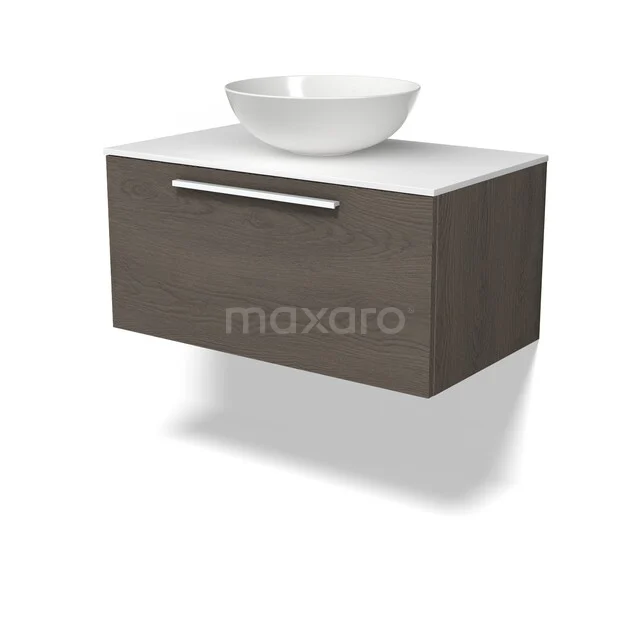 Modulo Plato Vanity units for countertop basin | 80 cm Dark brown oak Flat front Solid surface worktop 1 drawer BMK11-03158 Modulo Plato Vanity units for countertop basin | 80 cm Dark brown oak Flat front Solid surface worktop 1 drawer BMK11-03158