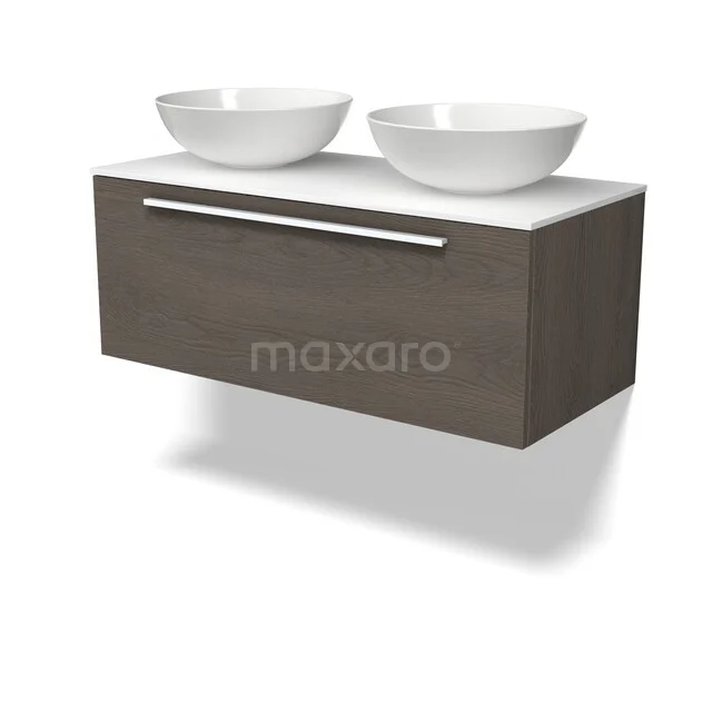 Modulo Plato Vanity units for countertop basin | 100 cm Dark brown oak Flat front Solid surface worktop 1 drawer BMK11-03159 Modulo Plato Vanity units for countertop basin | 100 cm Dark brown oak Flat front Solid surface worktop 1 drawer BMK11-03159