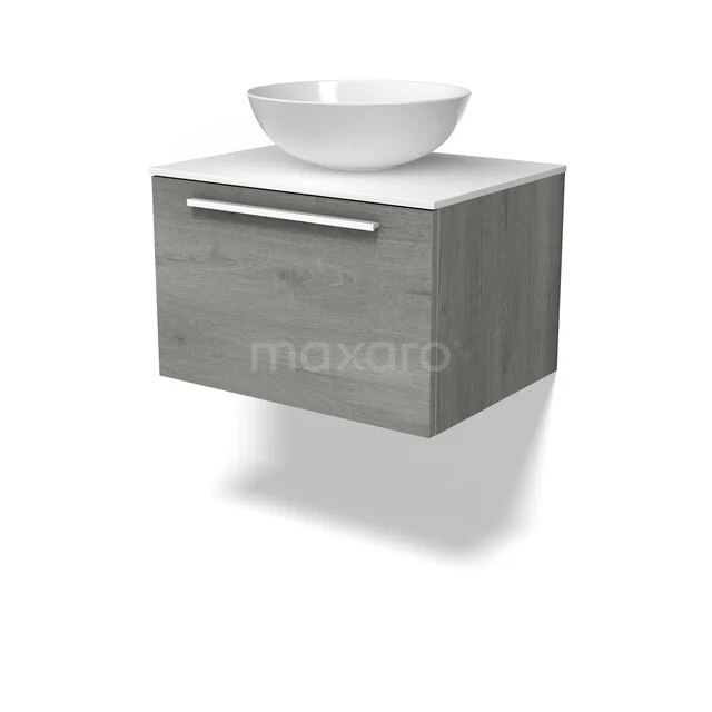 Modulo Plato Vanity units for countertop basin | 60 cm Grey oak Flat front Solid surface worktop 1 drawer BMK11-03160 Modulo Plato Vanity units for countertop basin | 60 cm Grey oak Flat front Solid surface worktop 1 drawer BMK11-03160
