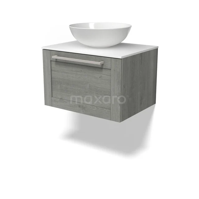 Grey wooden bathroom furniture with a white wash basin, modern design, wall-mounted from the Luxury Wood series.