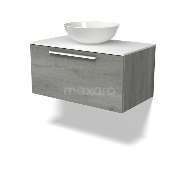 Modulo Plato Badkamermeubel voor waskom | 80 cm Grijs eiken Vlak front Solid surface blad 1 lade BMK11-03162 Modulo Plato Badkamermeubel voor waskom | 80 cm Grijs eiken Vlak front Solid surface blad 1 lade BMK11-03162