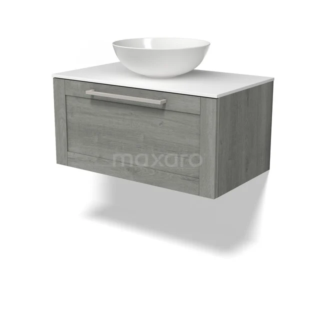 Modulo Plato Badkamermeubel voor waskom | 80 cm Grijs eiken Kader front Solid surface blad 1 lade BMK11-03163 Modulo Plato Badkamermeubel voor waskom | 80 cm Grijs eiken Kader front Solid surface blad 1 lade BMK11-03163