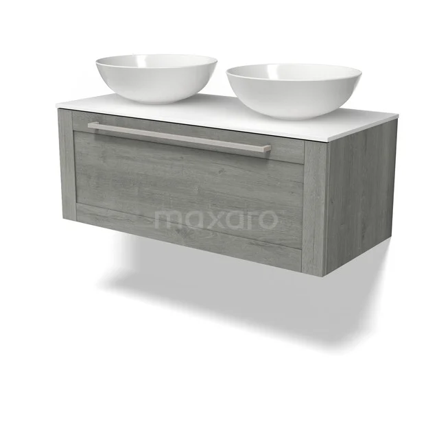 Modulo Plato Vanity units for countertop basin | 100 cm Grey oak Frame front Solid surface worktop 1 drawer BMK11-03165 Modulo Plato Vanity units for countertop basin | 100 cm Grey oak Frame front Solid surface worktop 1 drawer BMK11-03165