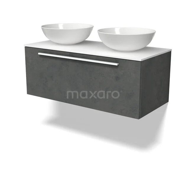 Modulo Plato Vanity units for countertop basin | 100 cm Dark grey concrete Flat front Solid surface worktop 1 drawer BMK11-03171 Modulo Plato Vanity units for countertop basin | 100 cm Dark grey concrete Flat front Solid surface worktop 1 drawer BMK11-03171