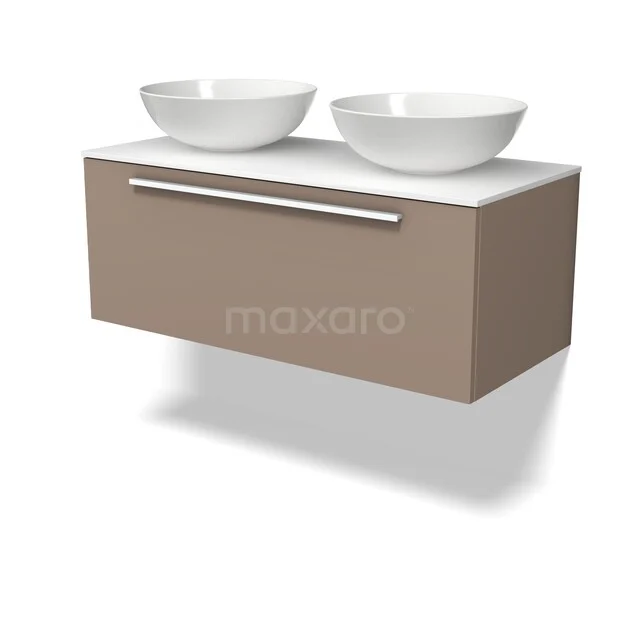 Modulo Plato Badkamermeubel voor waskom | 100 cm Taupe Vlak front Solid surface blad 1 lade BMK11-03183 Modulo Plato Badkamermeubel voor waskom | 100 cm Taupe Vlak front Solid surface blad 1 lade BMK11-03183