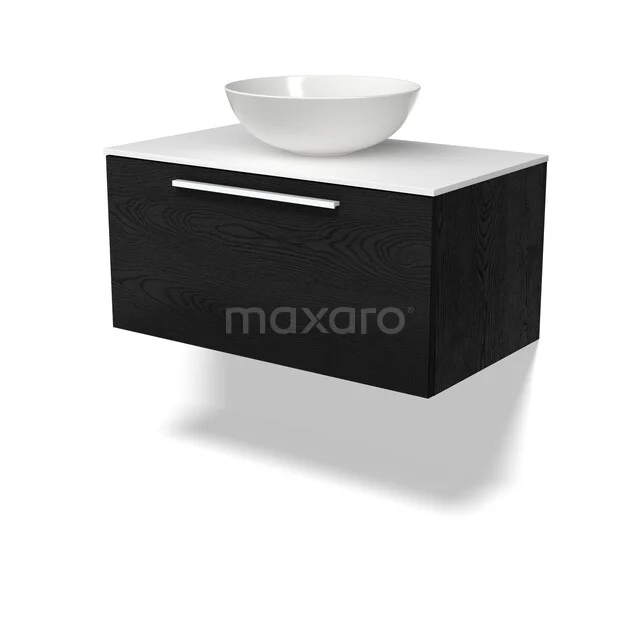 Modulo Plato Badkamermeubel voor waskom | 80 cm Zwart eiken Vlak front Solid surface blad 1 lade BMK11-03194