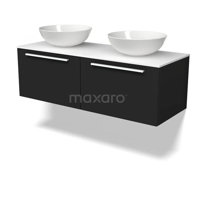Modulo Plato Vanity units for countertop basin | 120 cm Matte black Flat front Solid surface worktop 2 Side-by-side drawers BMK12-02263 Modulo Plato Vanity units for countertop basin | 120 cm Matte black Flat front Solid surface worktop 2 Side-by-side drawers BMK12-02263