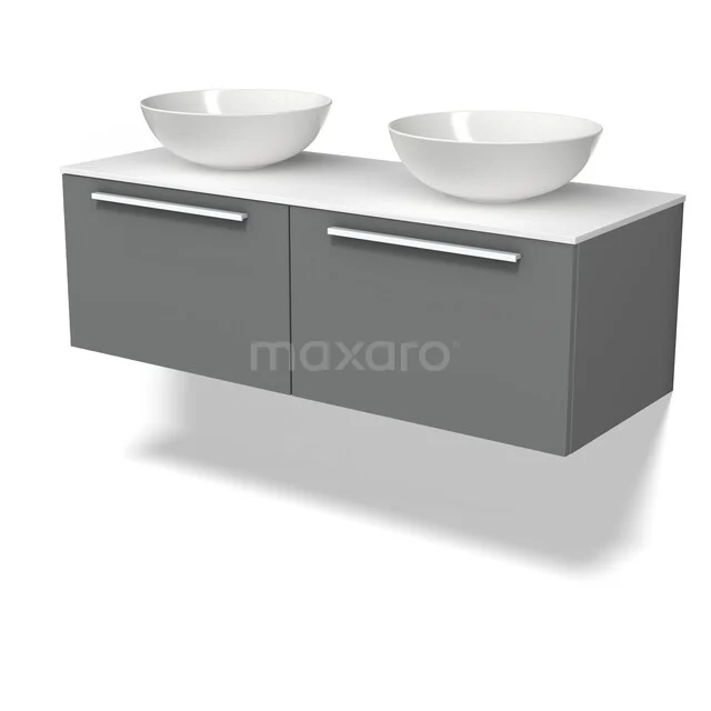 Modulo Plato Vanity units for countertop basin | 120 cm Mid grey Flat front Solid surface worktop 2 Side-by-side drawers BMK12-02265 Modulo Plato Vanity units for countertop basin | 120 cm Mid grey Flat front Solid surface worktop 2 Side-by-side drawers BMK12-02265