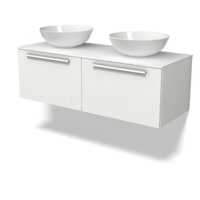 Modulo Plato Badkamermeubel voor waskom | 120 cm Mat wit Vlak front Solid surface blad 2 lades naast elkaar BMK12-02268