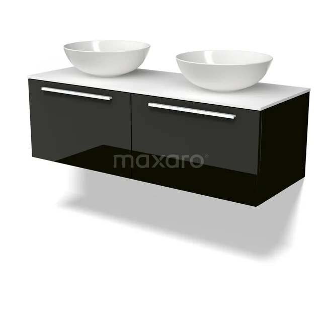 Modulo Plato Badkamermeubel voor waskom | 120 cm Hoogglans zwart Vlak front Solid surface blad 2 lades naast elkaar BMK12-02273 Modulo Plato Badkamermeubel voor waskom | 120 cm Hoogglans zwart Vlak front Solid surface blad 2 lades naast elkaar BMK12-02273