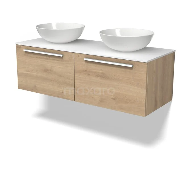 Modulo Plato Vanity units for countertop basin | 120 cm Light brown oak Flat front Solid surface worktop 2 Side-by-side drawers BMK12-02278 Modulo Plato Vanity units for countertop basin | 120 cm Light brown oak Flat front Solid surface worktop 2 Side-by-side drawers BMK12-02278