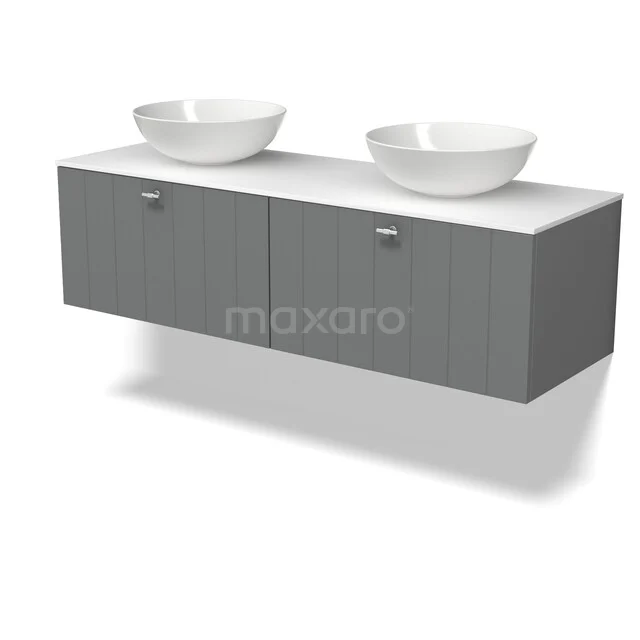 Modulo Plato Vanity units for countertop basin | 140 cm Mid grey Slat front Solid surface worktop 2 Side-by-side drawers BMK12-02288 Modulo Plato Vanity units for countertop basin | 140 cm Mid grey Slat front Solid surface worktop 2 Side-by-side drawers BMK12-02288