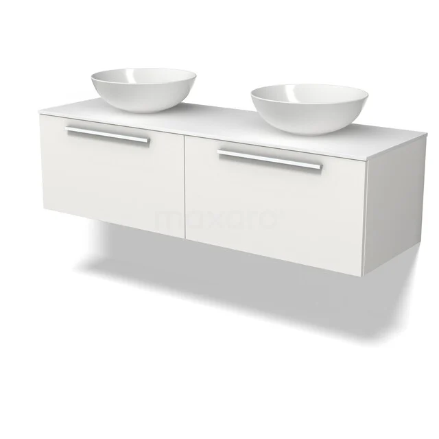 Modulo Plato Vanity units for countertop basin | 140 cm Matte white Flat front Solid surface worktop 2 Side-by-side drawers BMK12-02290 Modulo Plato Vanity units for countertop basin | 140 cm Matte white Flat front Solid surface worktop 2 Side-by-side drawers BMK12-02290