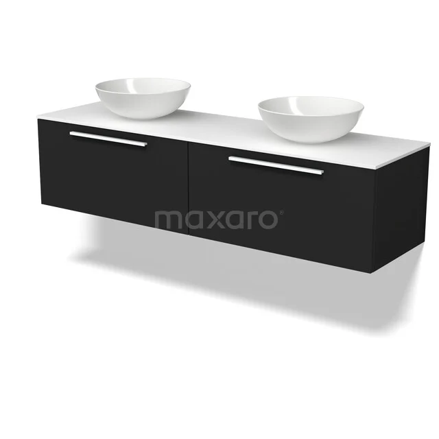 Modulo Plato Badkamermeubel voor waskom | 160 cm Mat zwart Vlak front Solid surface blad 2 lades naast elkaar BMK12-02306 Modulo Plato Badkamermeubel voor waskom | 160 cm Mat zwart Vlak front Solid surface blad 2 lades naast elkaar BMK12-02306