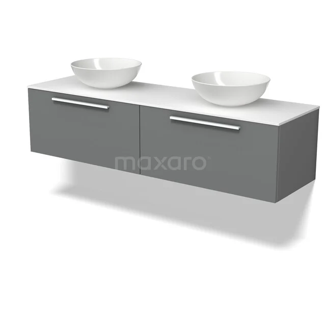 Modulo Plato Badkamermeubel voor waskom | 160 cm Middengrijs Vlak front Solid surface blad 2 lades naast elkaar BMK12-02308