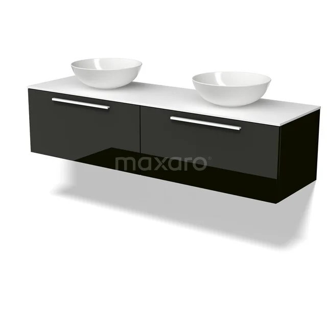 Modulo Plato Badkamermeubel voor waskom | 160 cm Hoogglans zwart Vlak front Solid surface blad 2 lades naast elkaar BMK12-02316 Modulo Plato Badkamermeubel voor waskom | 160 cm Hoogglans zwart Vlak front Solid surface blad 2 lades naast elkaar BMK12-02316