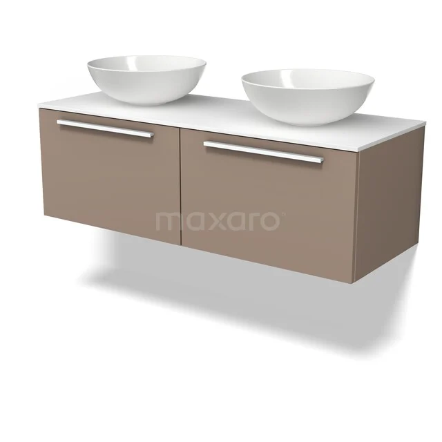 Modulo Plato Badkamermeubel voor waskom | 120 cm Taupe Vlak front Solid surface blad 2 lades naast elkaar BMK12-02336 Modulo Plato Badkamermeubel voor waskom | 120 cm Taupe Vlak front Solid surface blad 2 lades naast elkaar BMK12-02336
