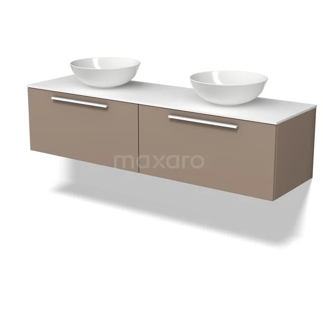 Modulo Plato Badkamermeubel voor waskom | 160 cm Taupe Vlak front Solid surface blad 2 lades naast elkaar BMK12-02338 Modulo Plato Badkamermeubel voor waskom | 160 cm Taupe Vlak front Solid surface blad 2 lades naast elkaar BMK12-02338