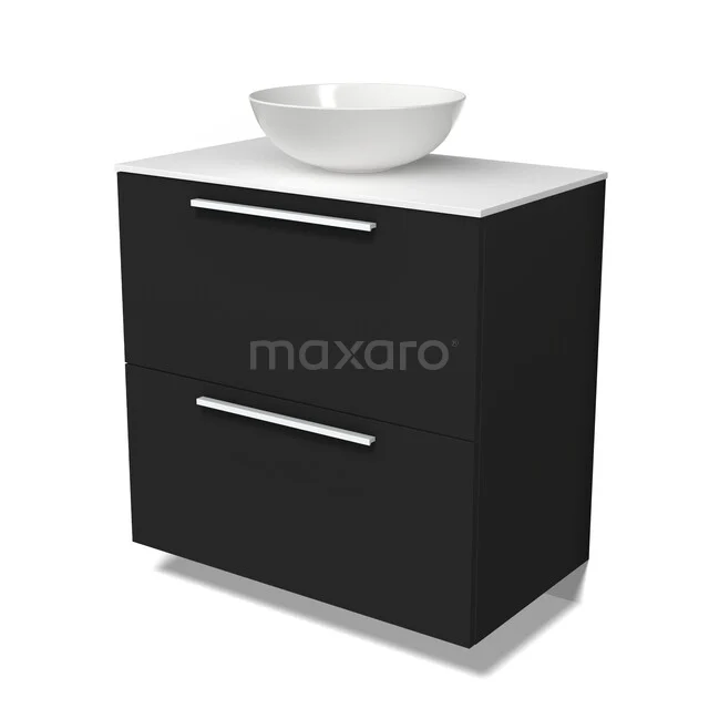 Modulo Plato Badkamermeubel voor waskom | 80 cm Mat zwart Vlak front Solid surface blad 2 hoge lades onder elkaar BMK13-01289 Modulo Plato Badkamermeubel voor waskom | 80 cm Mat zwart Vlak front Solid surface blad 2 hoge lades onder elkaar BMK13-01289