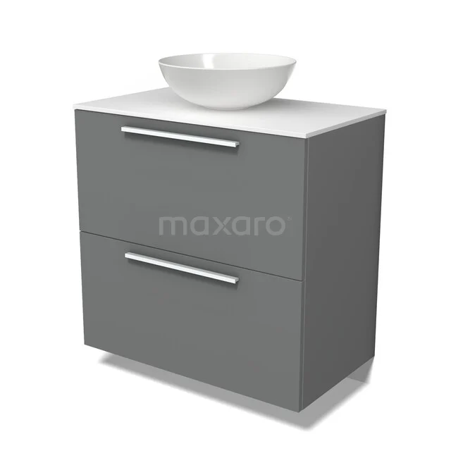 Modulo Plato Badkamermeubel voor waskom | 80 cm Middengrijs Vlak front Solid surface blad 2 hoge lades onder elkaar BMK13-01291 Modulo Plato Badkamermeubel voor waskom | 80 cm Middengrijs Vlak front Solid surface blad 2 hoge lades onder elkaar BMK13-01291