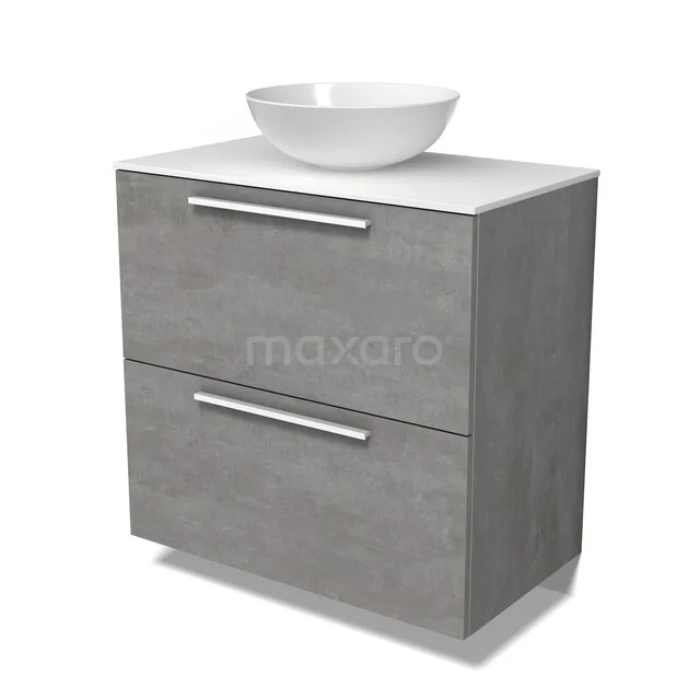 Modulo Plato Badkamermeubel voor waskom | 80 cm Lichtgrijs beton Vlak front Solid surface blad 2 hoge lades onder elkaar BMK13-01306 Modulo Plato Badkamermeubel voor waskom | 80 cm Lichtgrijs beton Vlak front Solid surface blad 2 hoge lades onder elkaar BMK13-01306