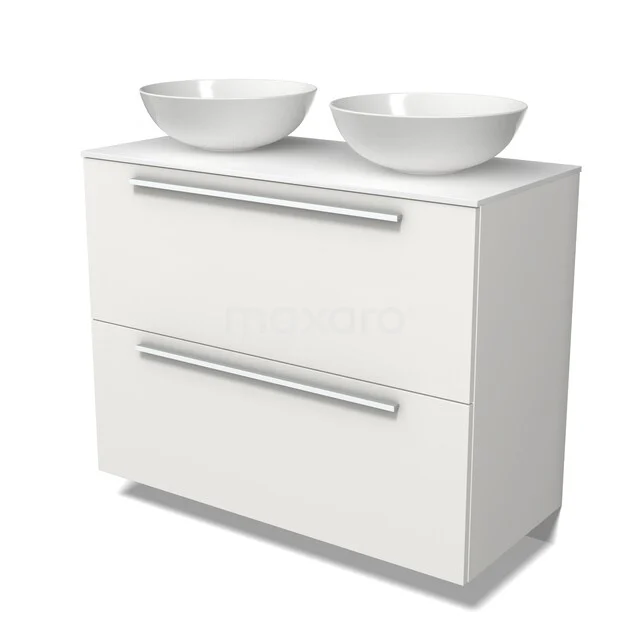 Modulo Plato Badkamermeubel voor waskom | 100 cm Mat wit Vlak front Solid surface blad 2 hoge lades onder elkaar BMK13-01315 Modulo Plato Badkamermeubel voor waskom | 100 cm Mat wit Vlak front Solid surface blad 2 hoge lades onder elkaar BMK13-01315