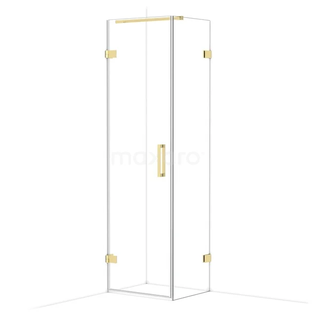 Glasene Duschtür, goldene Scharniere und Haltegriff, straffes Design. Perfekt für ein modernes Badezimmerupgrade.