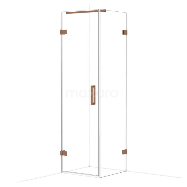 Diamond Shower enclosure | 60x60 cm Shiny copper Clear glass Pivot door Square CDA210606120GKP Glazen douchedeur met koperkleurige scharnieren en handgreep, minimalistisch design, ideaal voor een moderne badkamer.