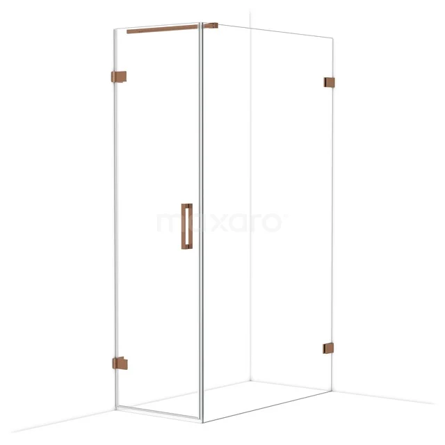 Glazen douchecabine met koperkleurige accenten, strak design, ideaal voor elke moderne badkamer.