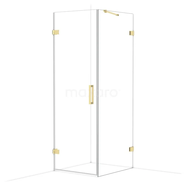 Diamond Shower enclosure | 80x70 cm Glossy light gold Clear glass Pivot door Rectangle CDA210708220GLG Glazen douchecabine met gouden scharnieren en handgreep, vierhoekig design voor een luxe badkamer.