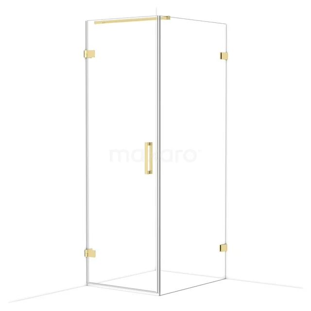 Glas Duschkabine mit goldfarbenen Akzenten, elegantes Design, ideal für ein stilvolles Badezimmer.