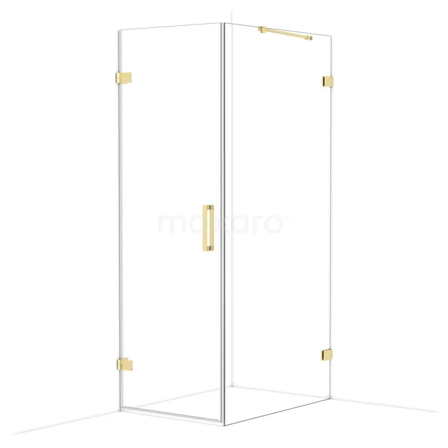 Diamond Shower enclosure | 100x70 cm Shiny light gold Clear glass Pivot door Rectangle CDA210710220GLG Glass shower cabin with gold-coloured hinges and handle, modern square shape, luxury addition to any bathroom.