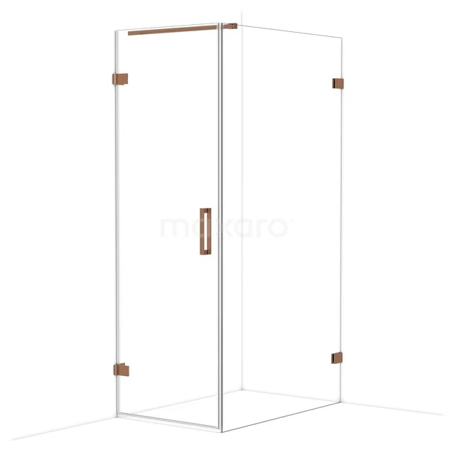 Diamond Shower enclosure | 110x70 cm Shiny copper Clear glass Pivot door Rectangle CDA210711120GKP Glazen douchecabine met koperkleurige profielen, hoekmodel met draaideur, ideaal voor een stijlvolle en moderne badkamer.