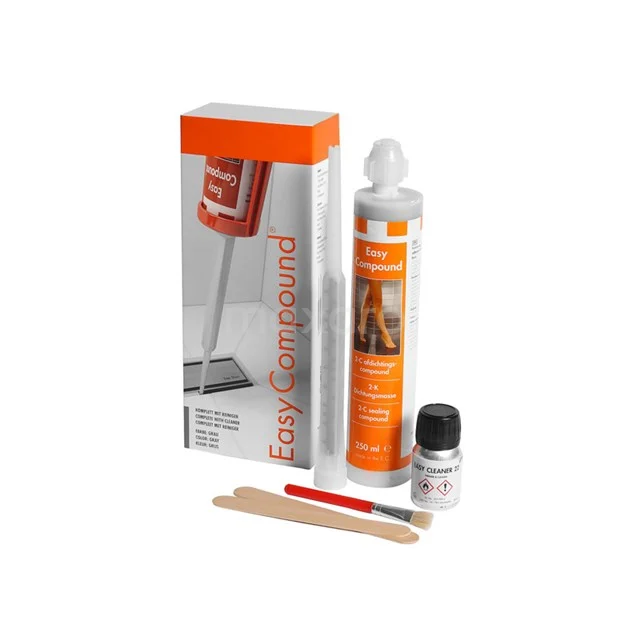 Compound seal kit 61616 Repair kit for ceramic bathroom tiles, including grey filling paste, brush and spatula, suitable for tile repair.