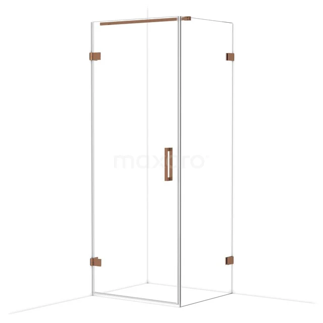 Sleek glass shower cabin with rose gold accents, ideal for a modern bathroom design.