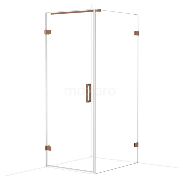 Glazen douchecabine vierkant, met bronzen details en minimalistisch design voor een moderne badkamer.