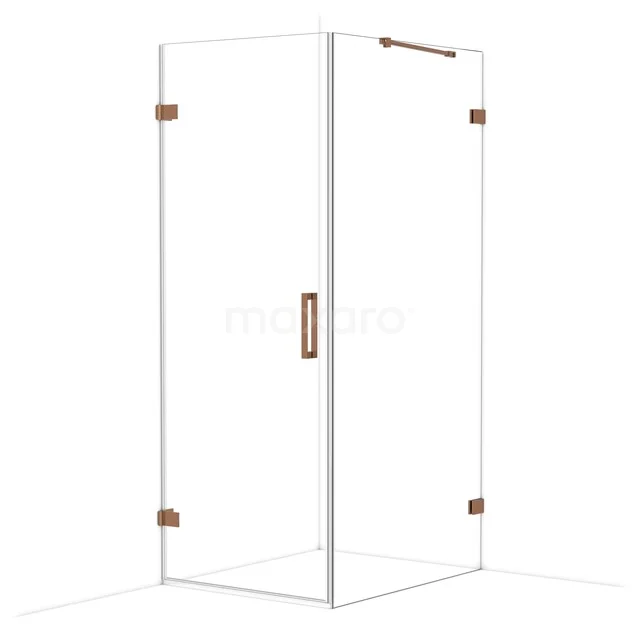 Diamond Shower cabin | 100x80 cm Shiny copper Clear glass Pivot door Rectangle CDA210810220GKP Glass shower cabin with copper-coloured accents, sleek lines and angular design, ideal for a modern bathroom.