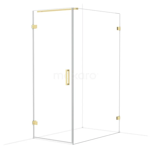 Diamond Shower enclosure | 130x80 cm Shiny light gold Clear glass Pivot door Rectangle CDA210813120GLG Glass shower cabin with gold accents, angular shape and transparent panels, perfect for a modern bathroom style.