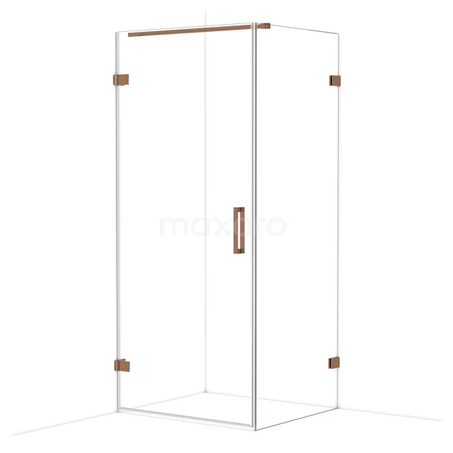 Diamond Shower cabin | 90x80 cm Shiny copper Clear glass Pivot door Rectangle CDA210908120GKP Glass shower cabin with copper-coloured hinges and handle, modern design for luxury bathroom decor.