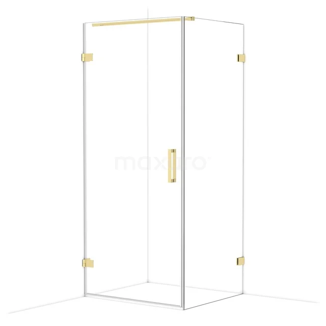 Diamond Shower enclosure | 90x80 cm Shiny light gold Clear glass Pivot door Rectangle CDA210908120GLG Shower cabin with gold-coloured accents, glass walls and sleek design, perfect for a modern bathroom.