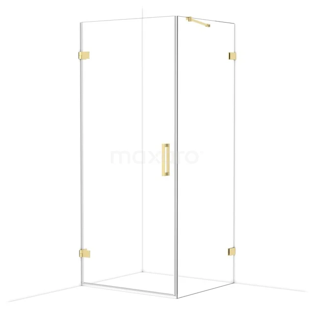 Diamond Shower cabin | 90x80 cm Shiny light gold Clear glass Pivot door Rectangle CDA210908220GLG Glass shower cabin with gold hinges and handle, frameless corner setup, ideal for a modern bathroom style.