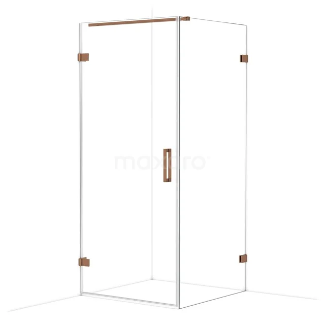 Glazen douchecabine met koperkleurige accenten en strakke lijnen, perfect voor een moderne badkamer.