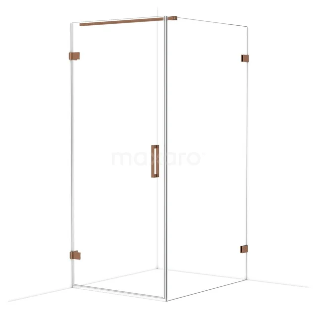 Glass shower wall with bronze-coloured details, frameless design, ideal for a stylish and modern bathroom.