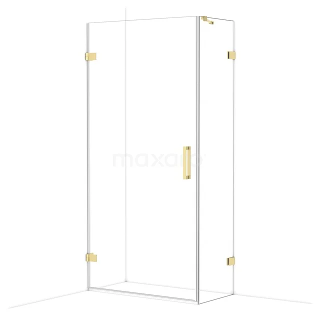 Diamond Duschkabine | 100x50 cm Glänzendes Hellgold Drehtür Rechteck CDA211005220GLG Glas Duschkabine mit goldfarbenen Scharnieren und Haltegriff, elegantes Design für ein modernes Badezimmer.