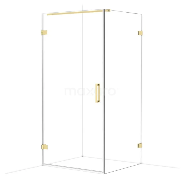 Duschkabine mit goldfarbenen Akzenten, Klarglas und schnörkellosem Design. Perfekt für einen luxuriösen und modernen Badezimmerstil.