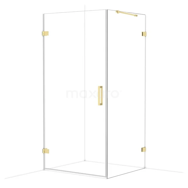 Glas Duschkabine mit goldfarbenen Akzenten, rechteckiges Design, ideal für ein modernes Badezimmer.