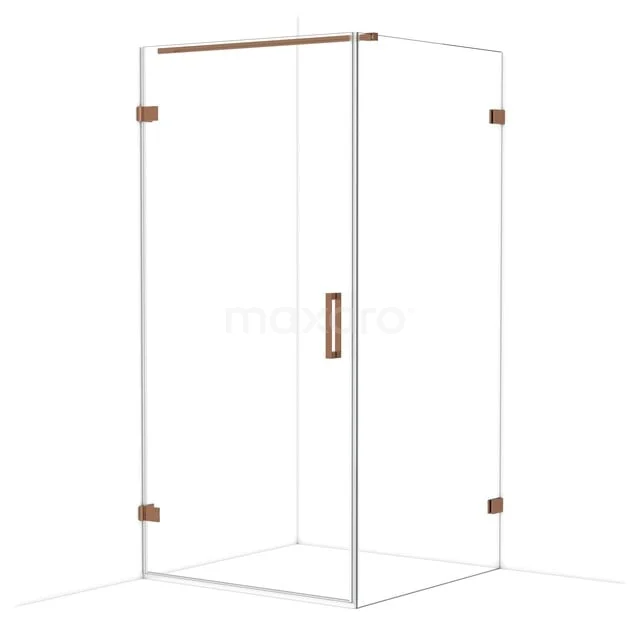 Glasene Duschkabine mit roségoldenen Akzenten für einen modernen Badezimmerstil. Elegantes rahmenloses Design von hoher Qualität.