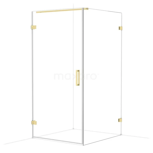 Diamond Shower enclosure | 110x100 cm Shiny light gold Clear glass Pivot door Rectangle CDA211011120GLG Shower cabin with clear glass, gold-coloured metal accents and minimalist design, perfect for a luxury bathroom.